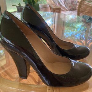 Pura Lopez heels, brown/black, patent, size 39 European